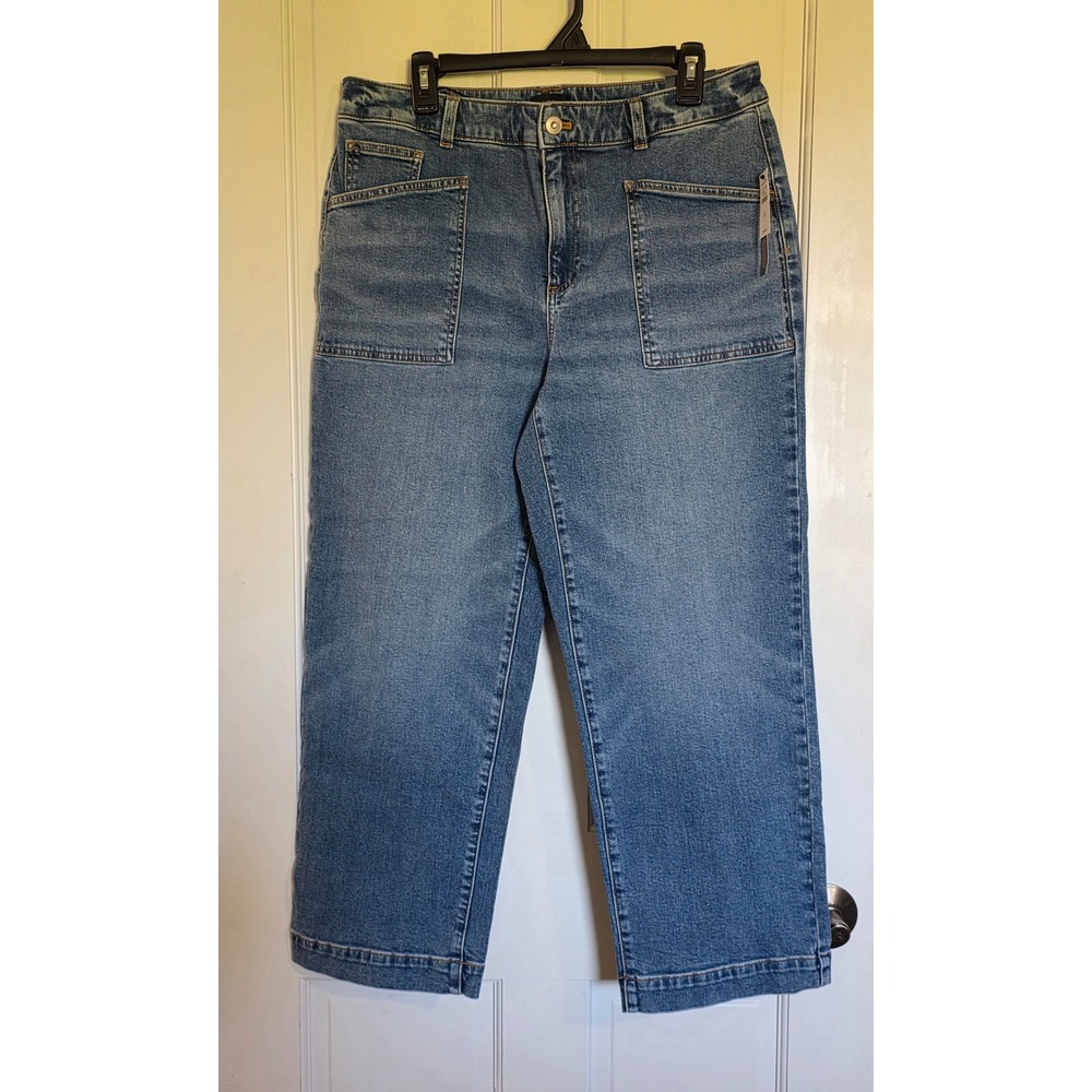 Talbots Straight Ankle Mid Rise Jeans Womens 12 Blue Medium Wash Patch Pockets